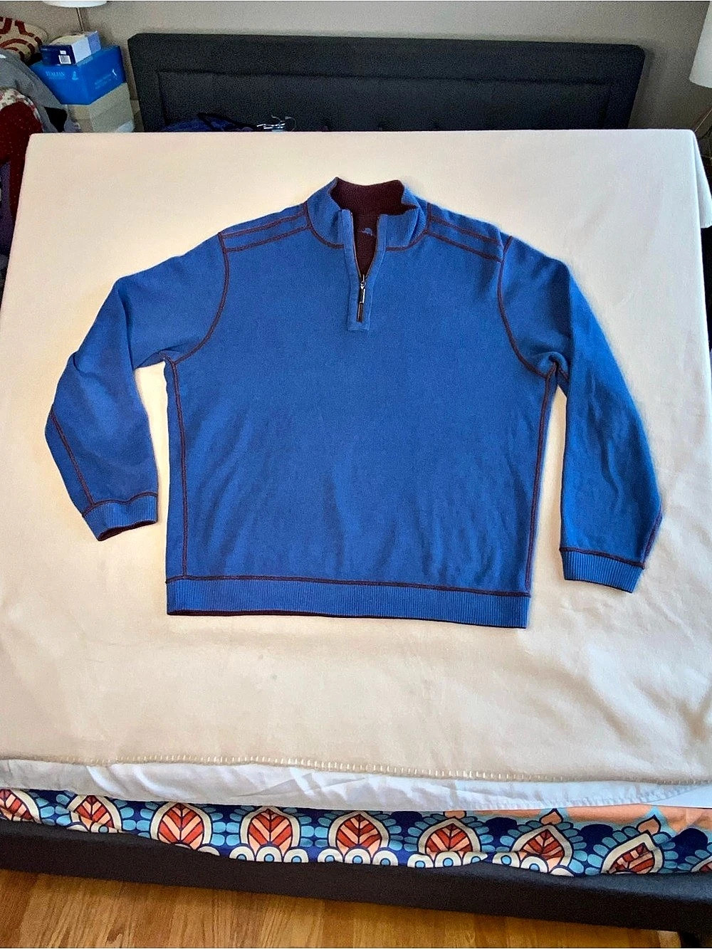 Tommy Bahama Flipview Reversible Half-Zip Pullover Men's Blue & Maroon Sweater